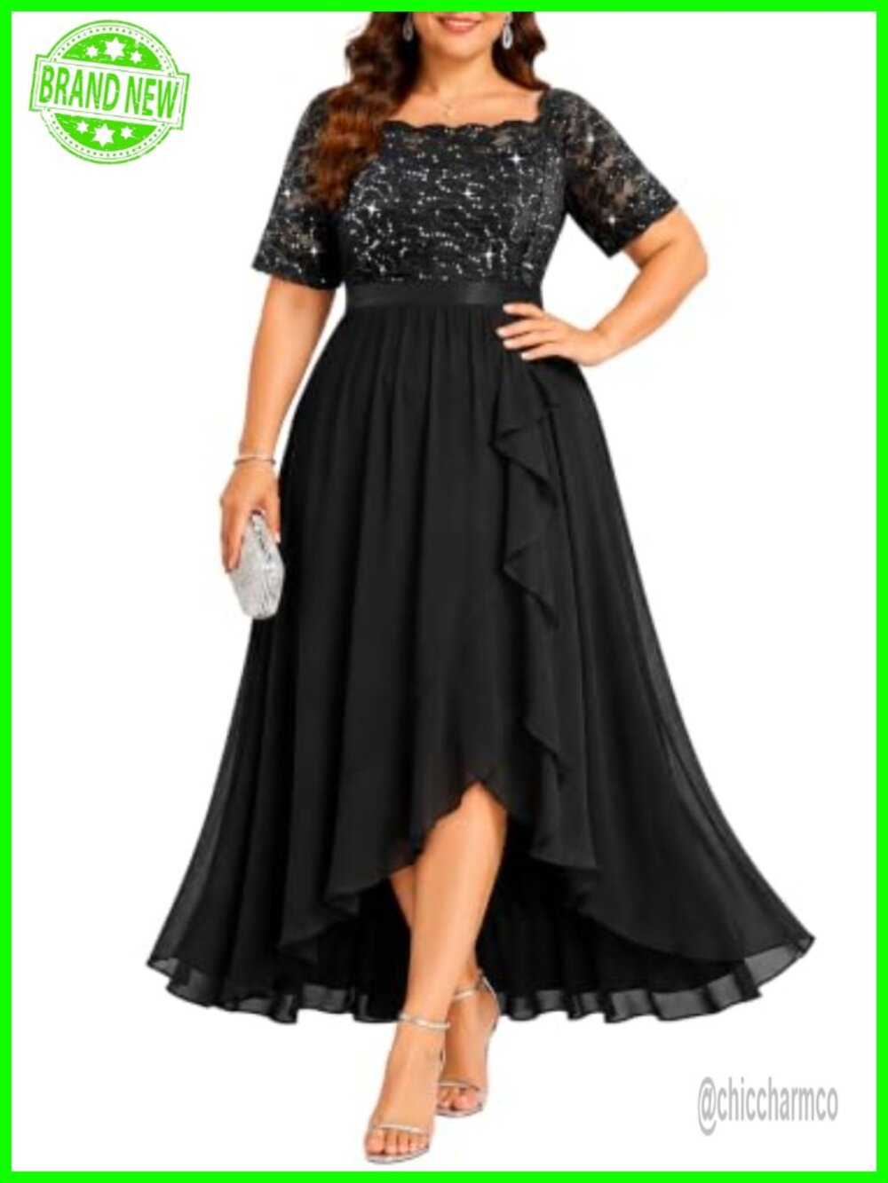 Sequin Lace High Low Formal Plus Size Evening Dress